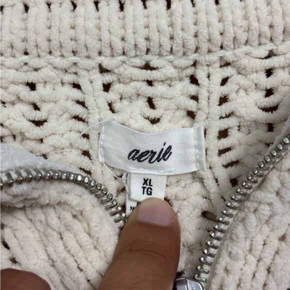 Aerie Women’s Cream Chunky Cable Knit Quarter Zip Size XL - Picture 3 of 6